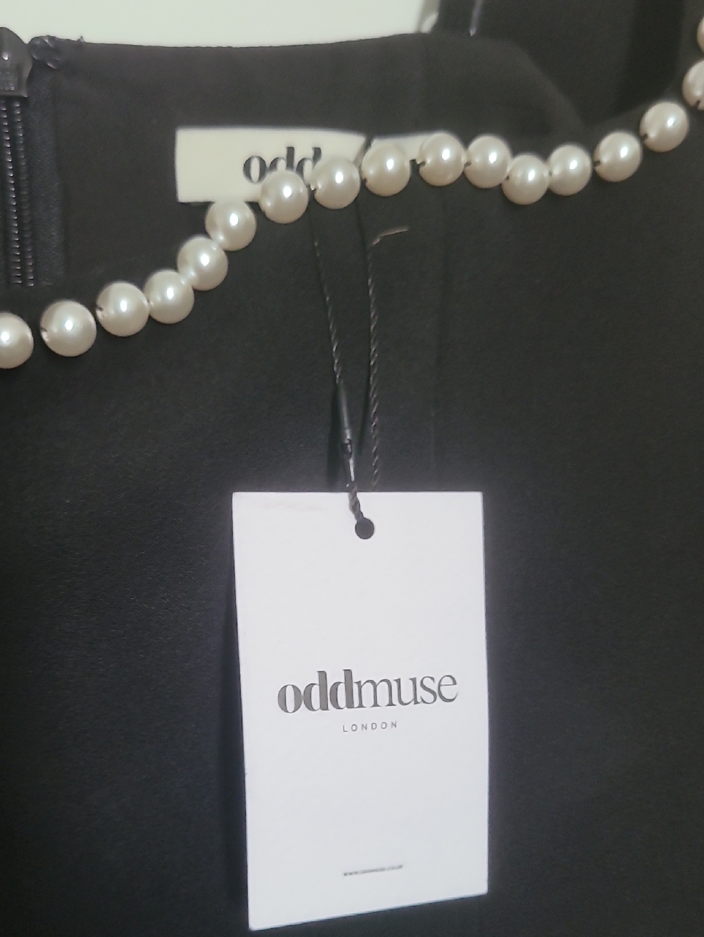 NWT Odd Muse Black Mini Dress with Pearl-Trim Square Neckline Medium - Picture 13 of 13
